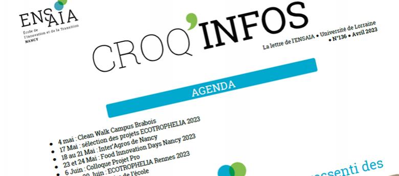 Croq'Infos, l'infolettre de l'ENSAIA, Avril 2023